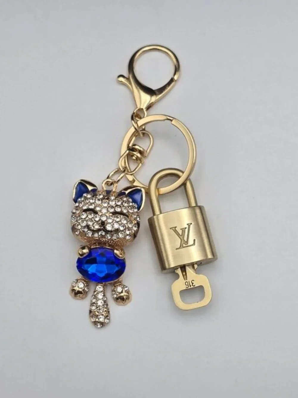 Authentic Louis Vuitton Gold Padlock & Key 🔒LV Bag Unbranded Cat Charm Keychain